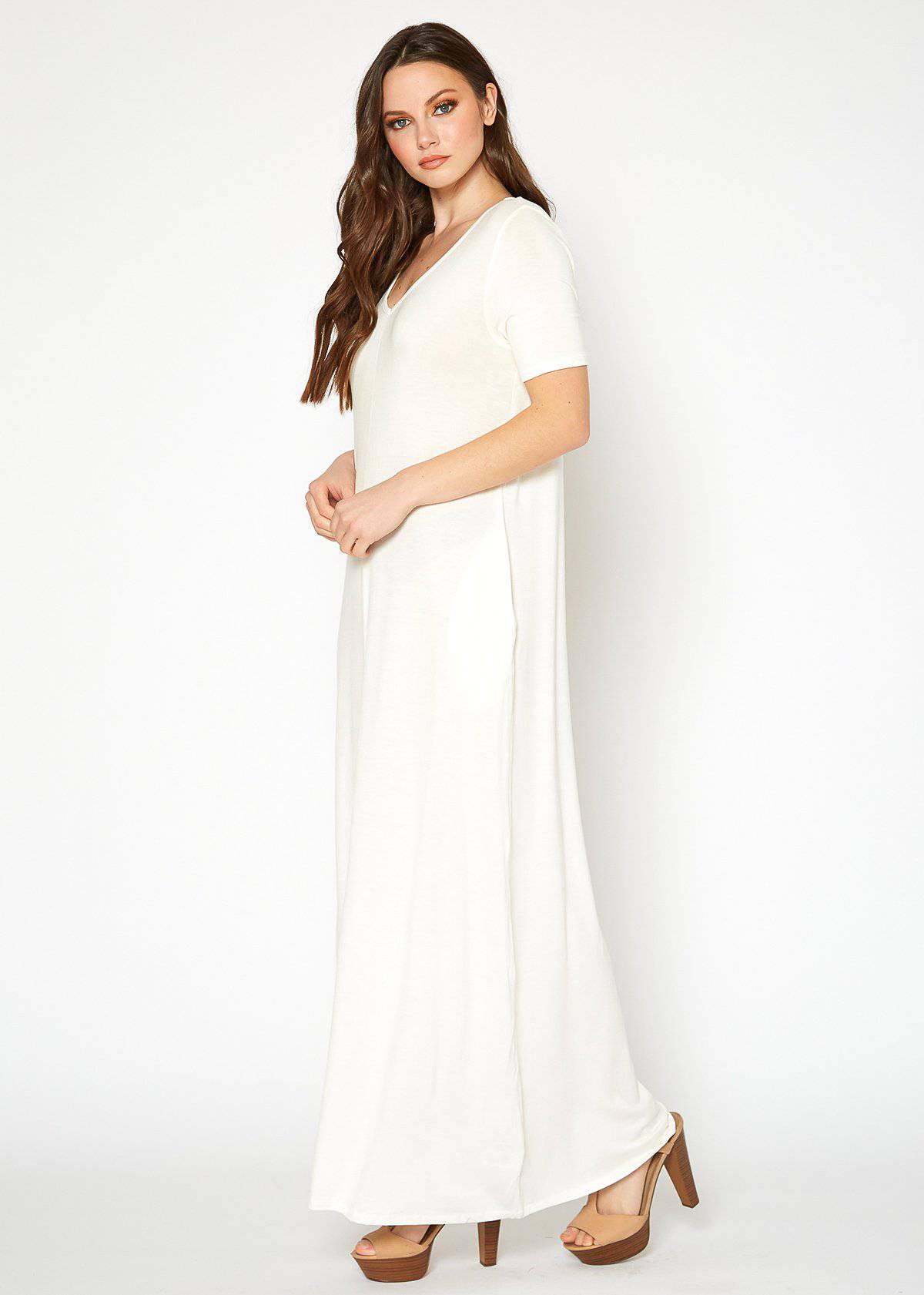 Buy V-neck Short Sleeve Maxi Dress With Pockets by Shop at Konus