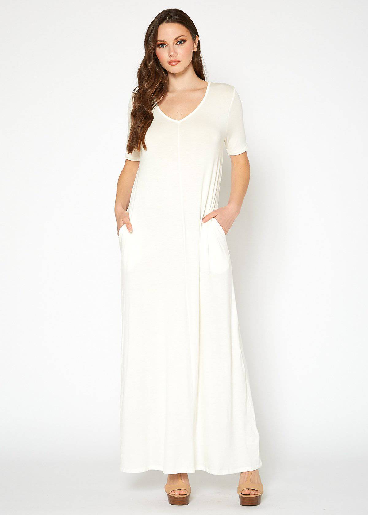 Buy V-neck Short Sleeve Maxi Dress With Pockets by Shop at Konus