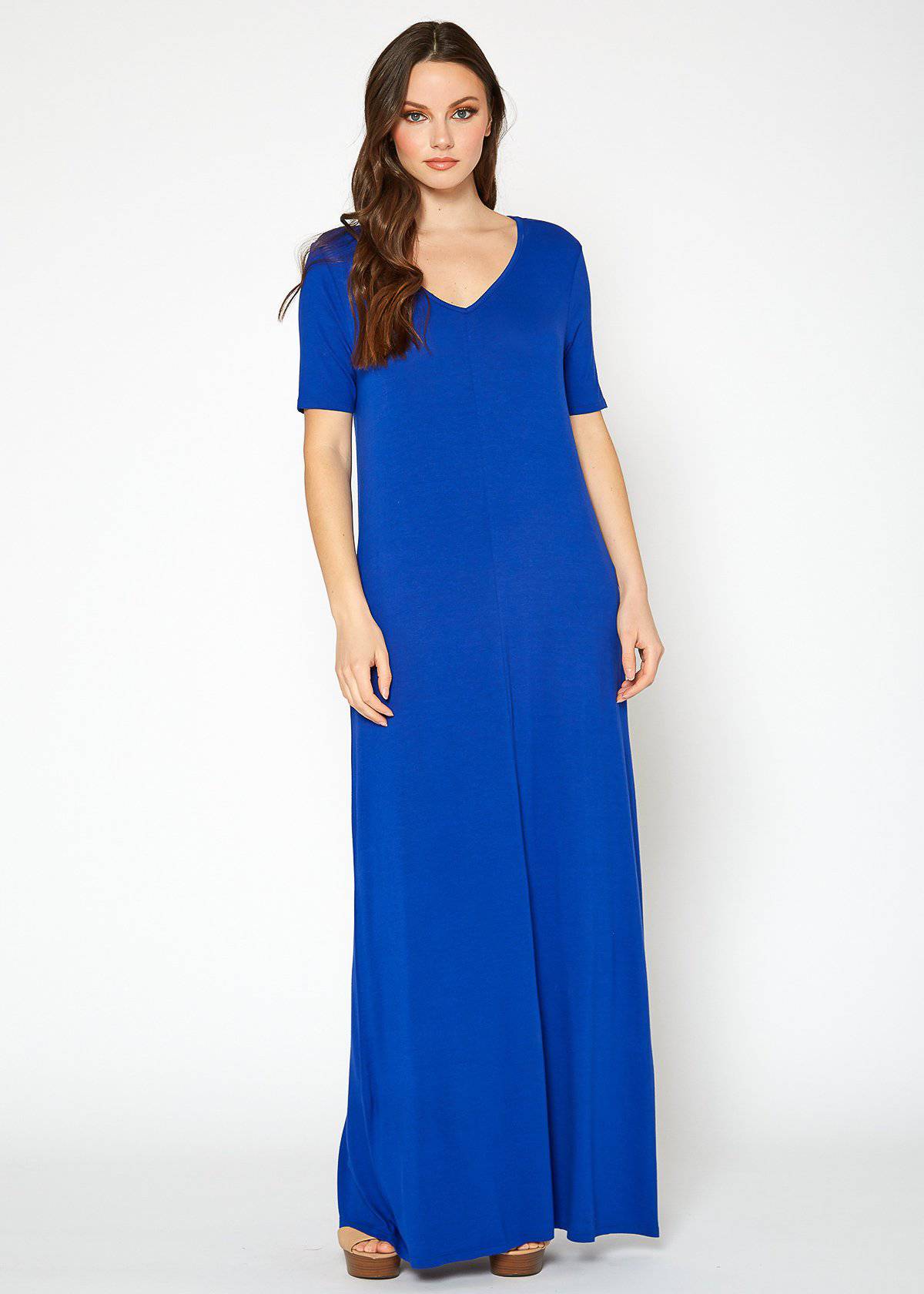 Buy V-neck Short Sleeve Maxi Dress With Pockets by Shop at Konus