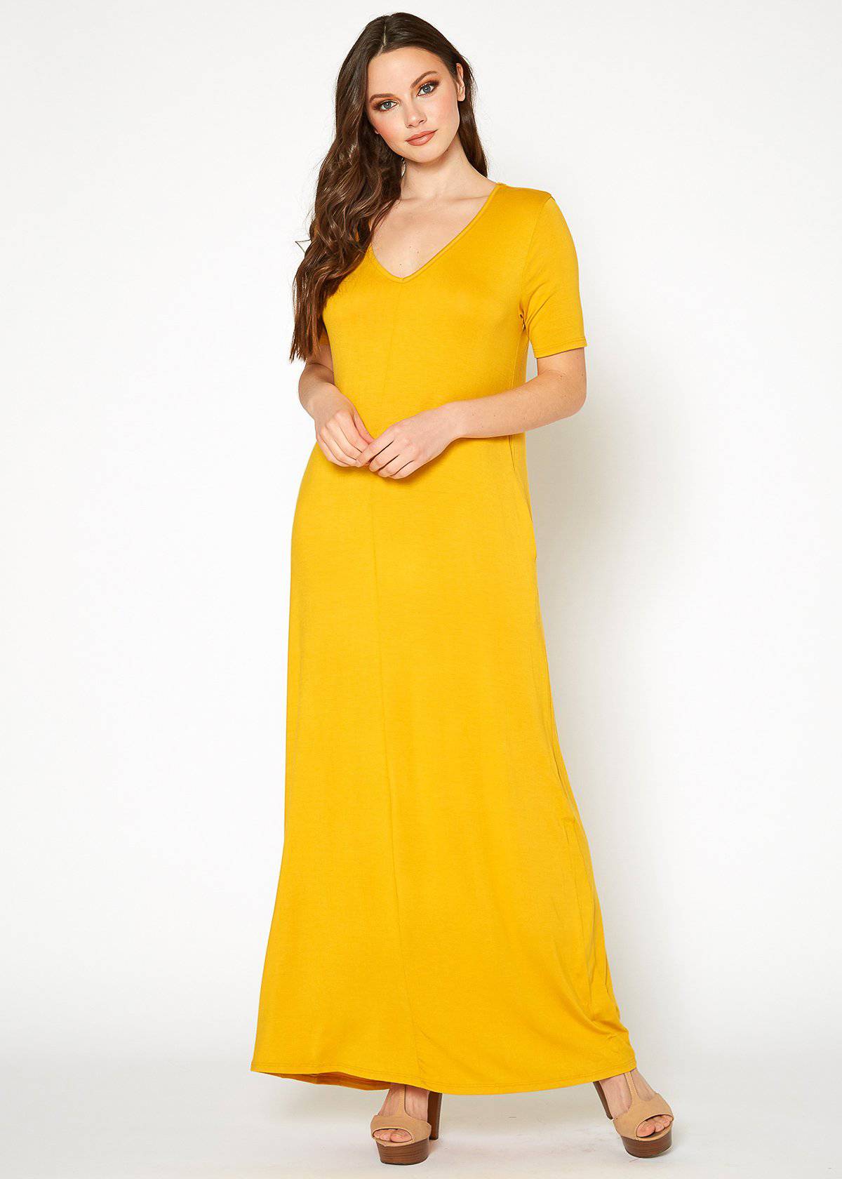 Buy V-neck Short Sleeve Maxi Dress With Pockets by Shop at Konus