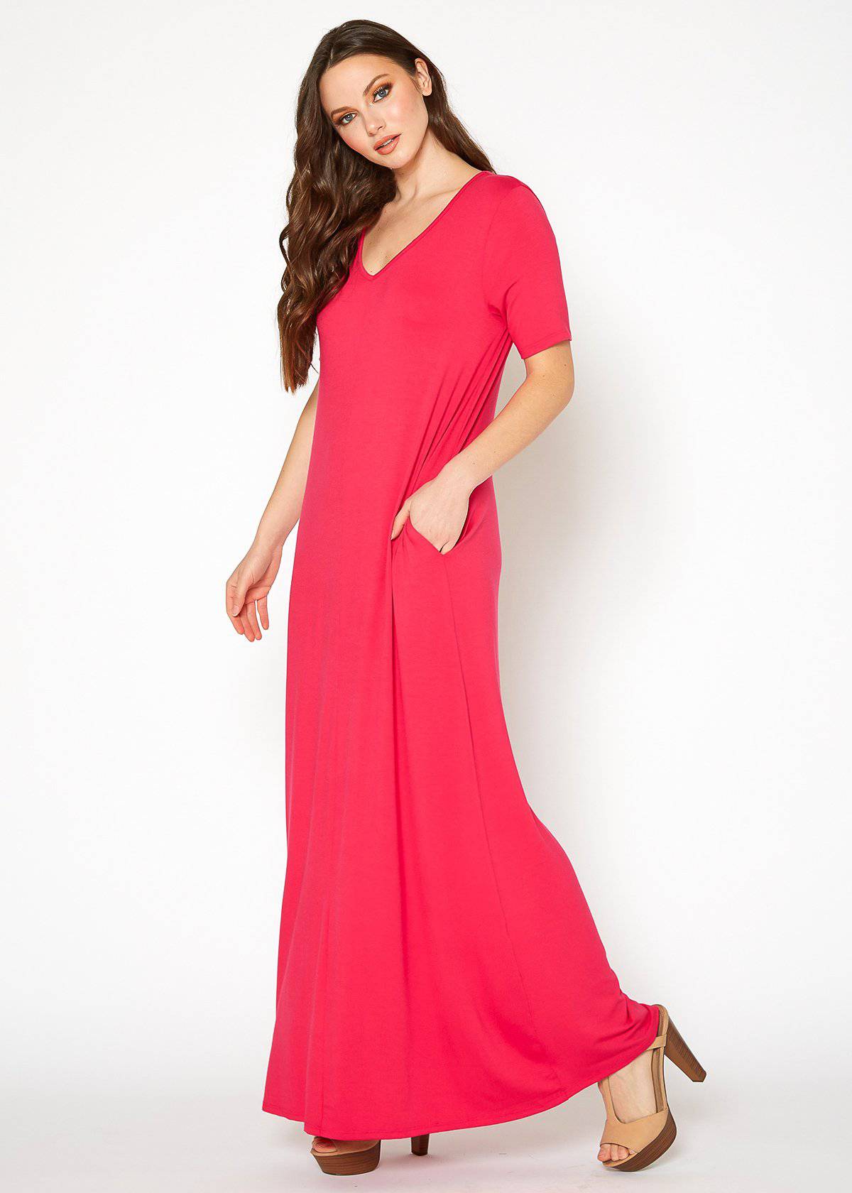 Buy V-neck Short Sleeve Maxi Dress With Pockets by Shop at Konus