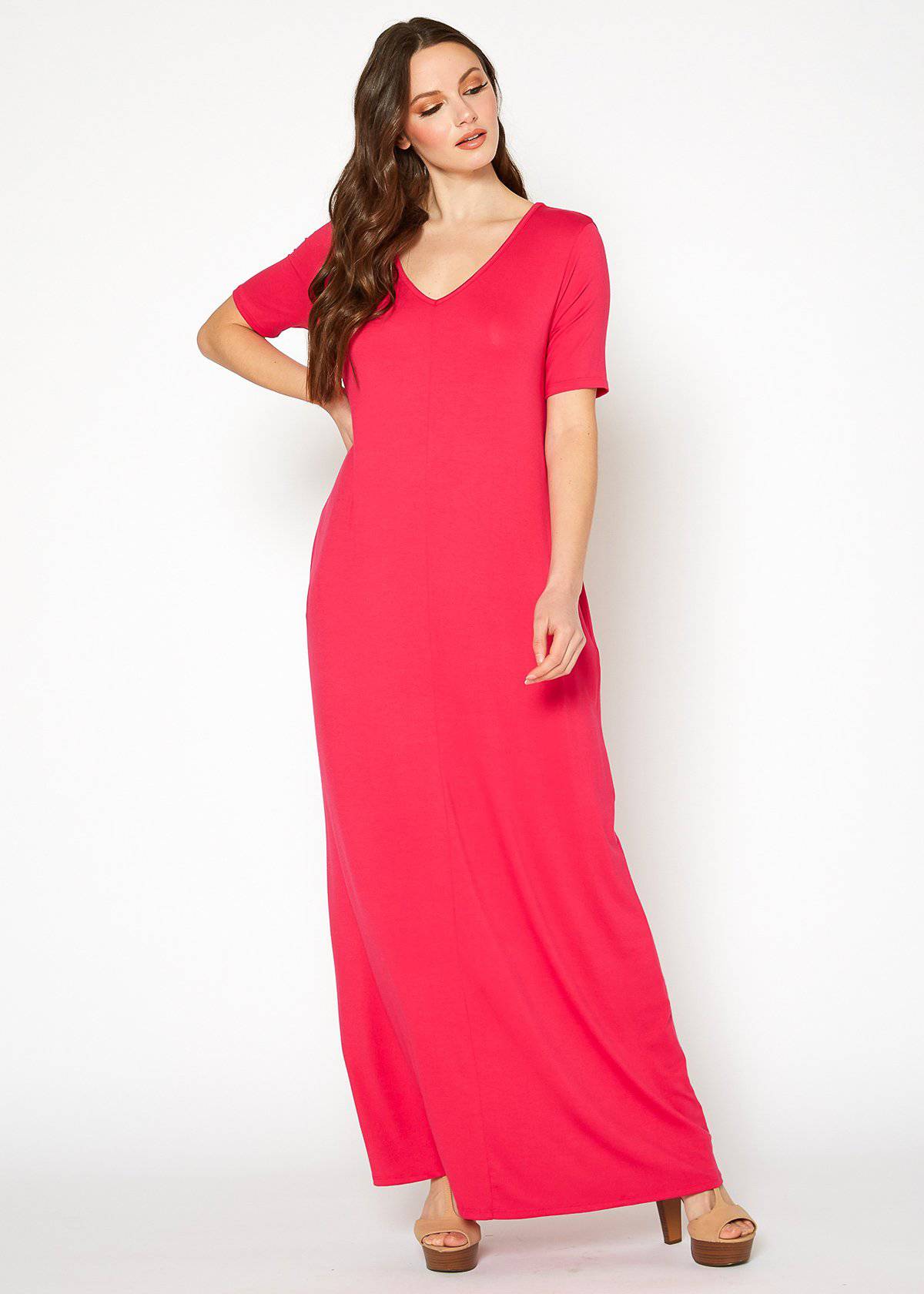 Buy V-neck Short Sleeve Maxi Dress With Pockets by Shop at Konus