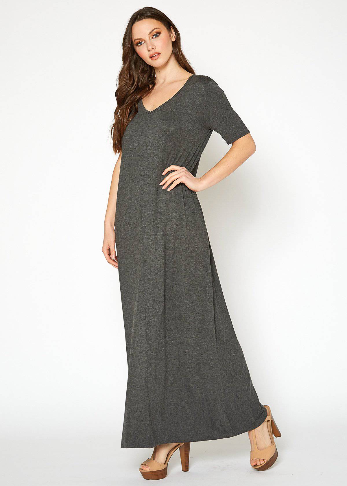 Buy V-neck Short Sleeve Maxi Dress With Pockets by Shop at Konus