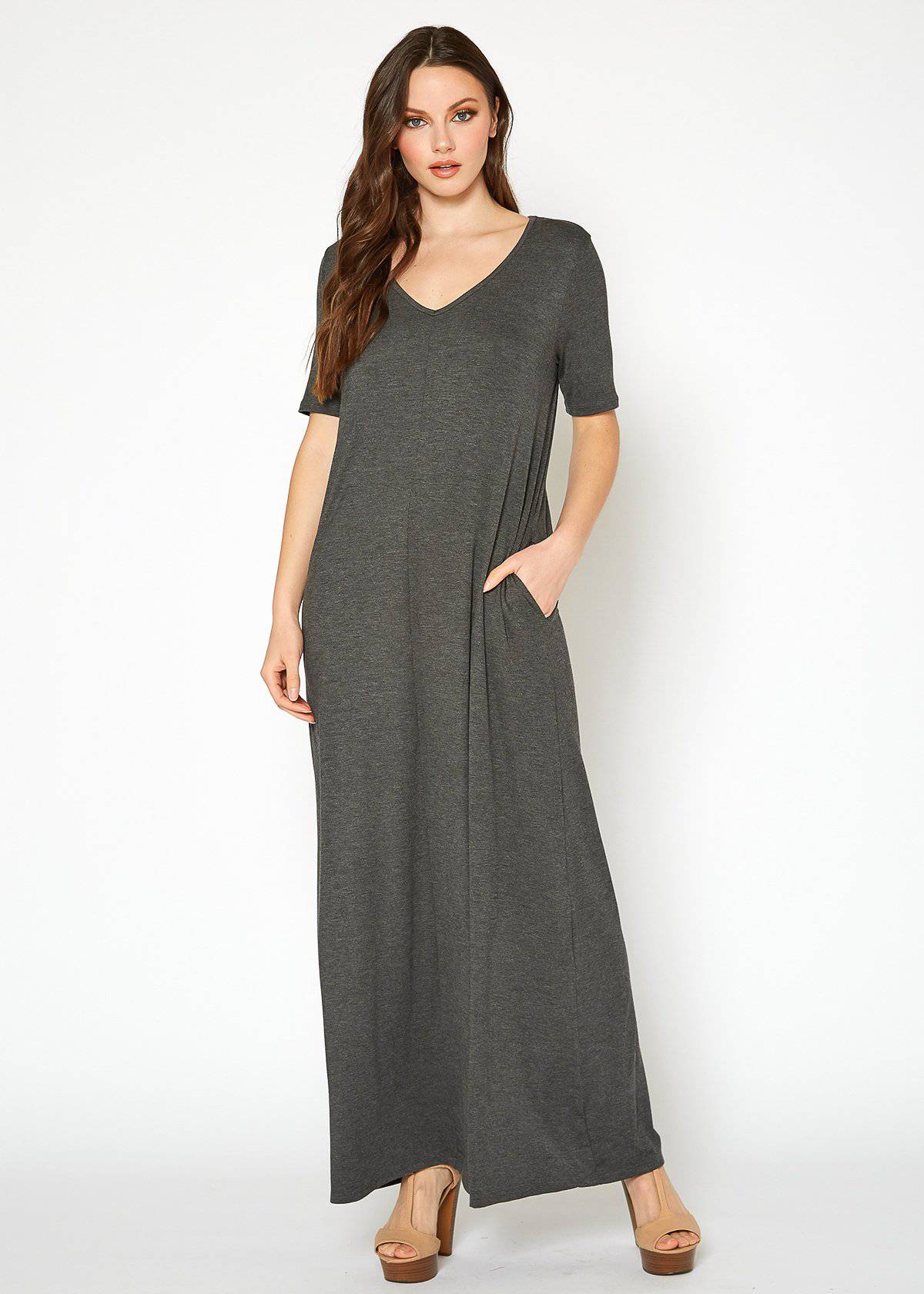 Buy V-neck Short Sleeve Maxi Dress With Pockets by Shop at Konus