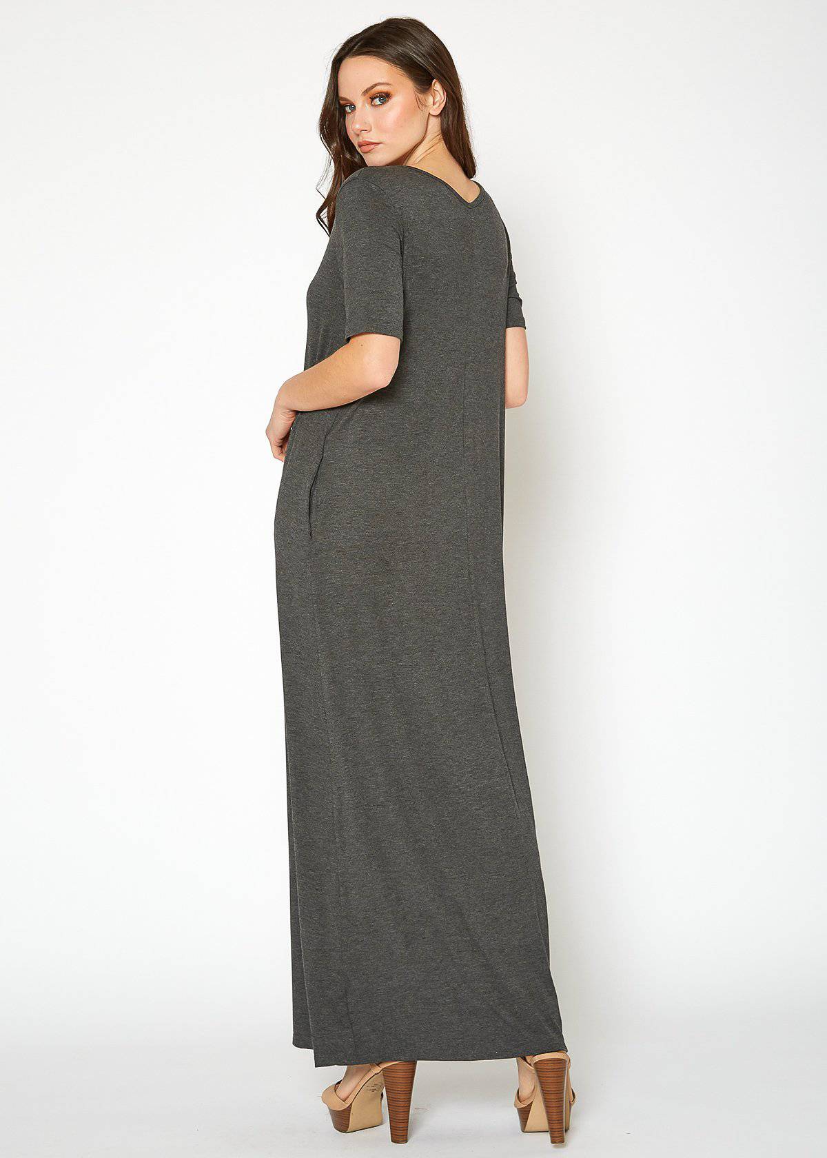 Buy V-neck Short Sleeve Maxi Dress With Pockets by Shop at Konus