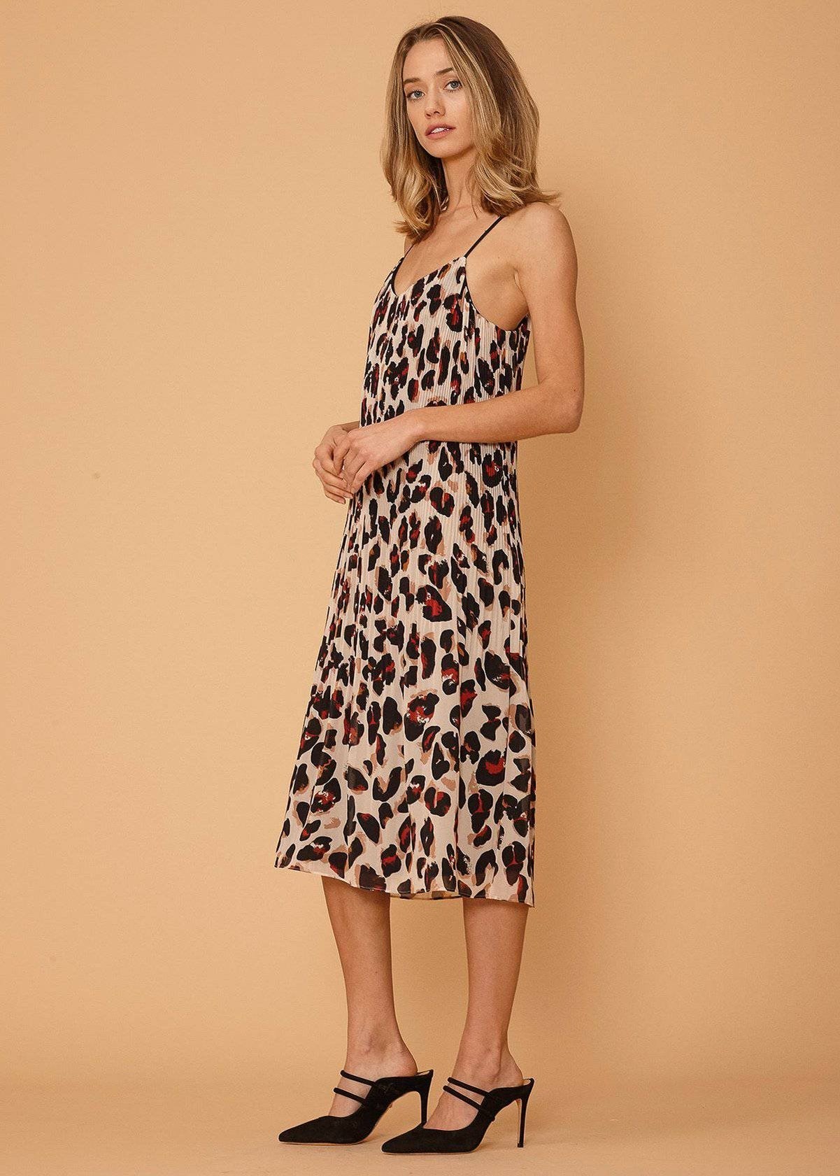 Pleated Cami Dress in Leopard Sketch