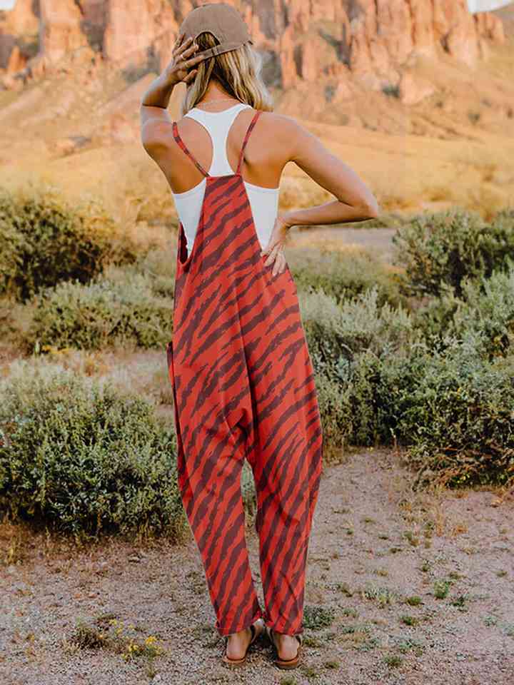 Buy Full Size Printed V-Neck Sleeveless Jumpsuit by Double Take