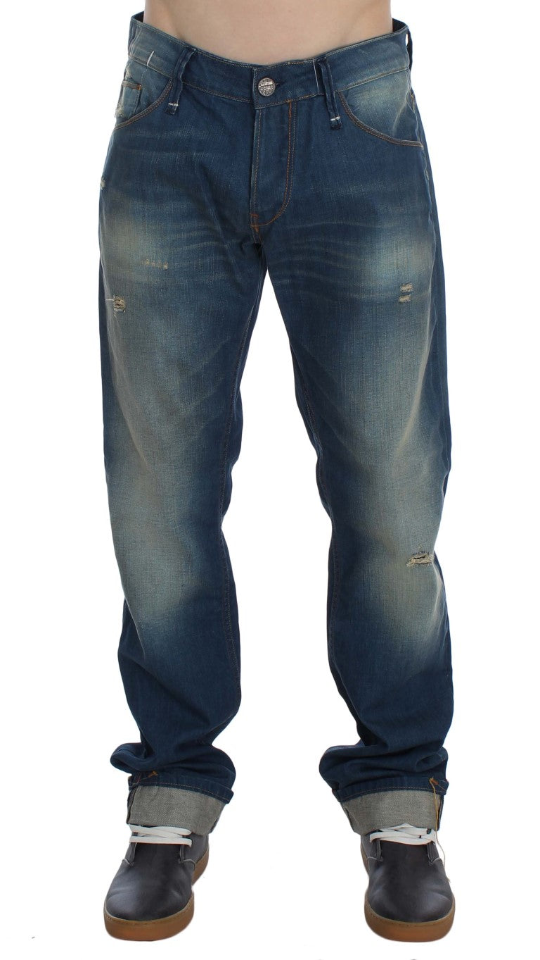 Buy Blue Wash Denim Cotton Stretch Baggy Fit Jeans by Acht