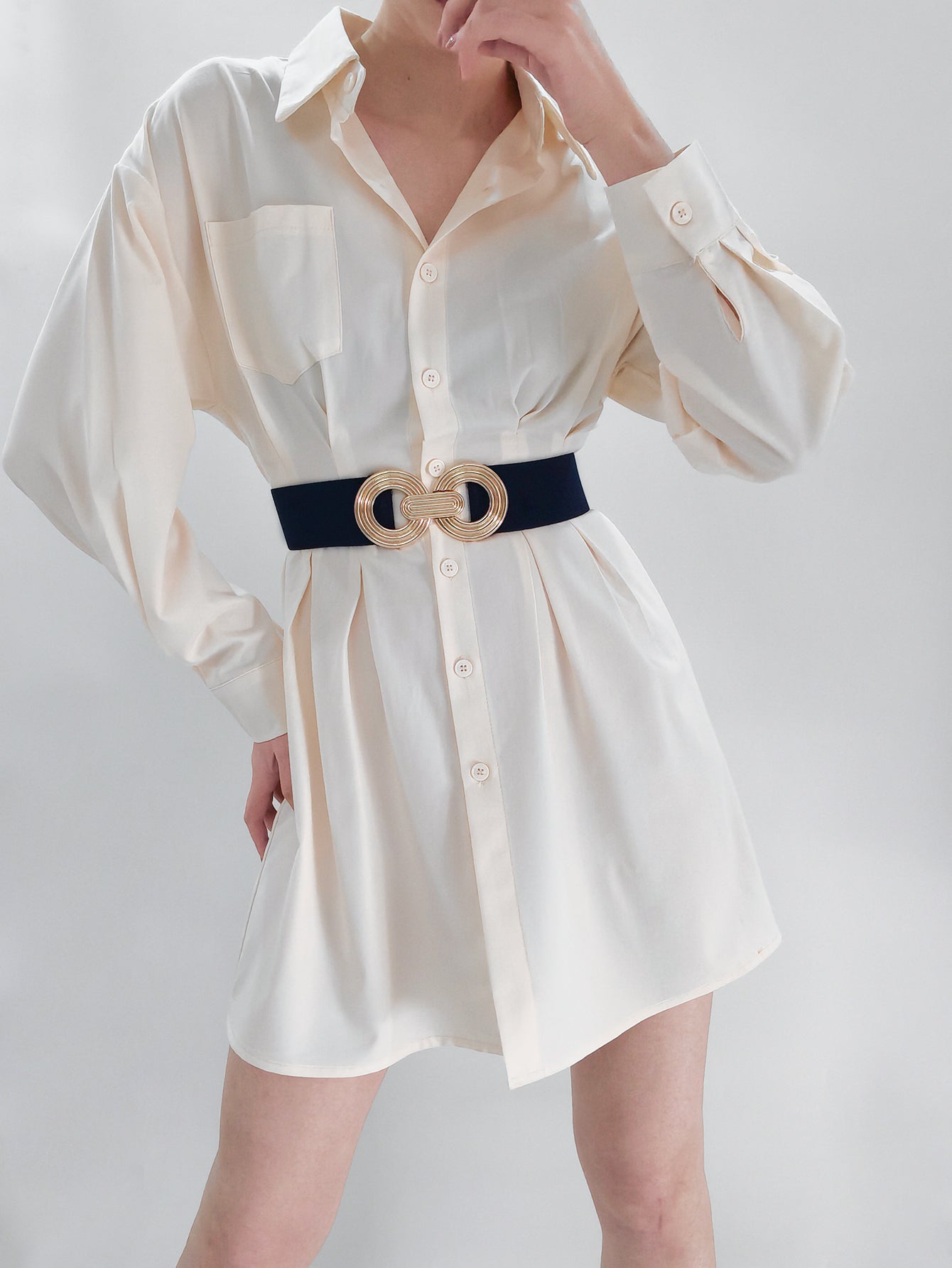 Buy Geometric Buckle Elastic Wide Belt by Faz