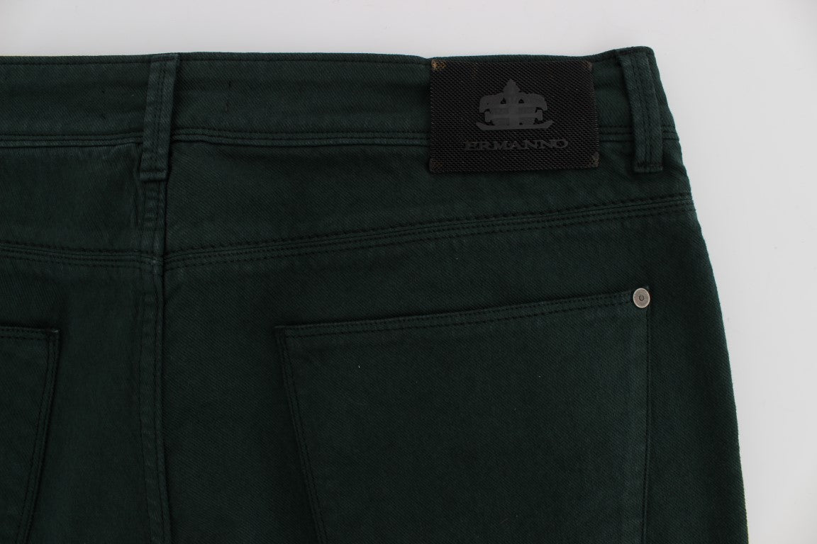 Buy Green Cotton Denim Stretch Straight Fit Jeans by Ermanno Scervino