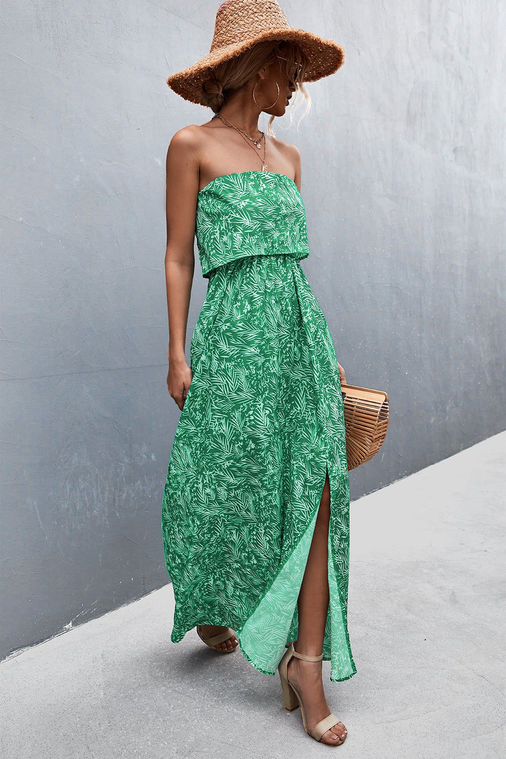 Buy Strapless Split Maxi Dress by Faz