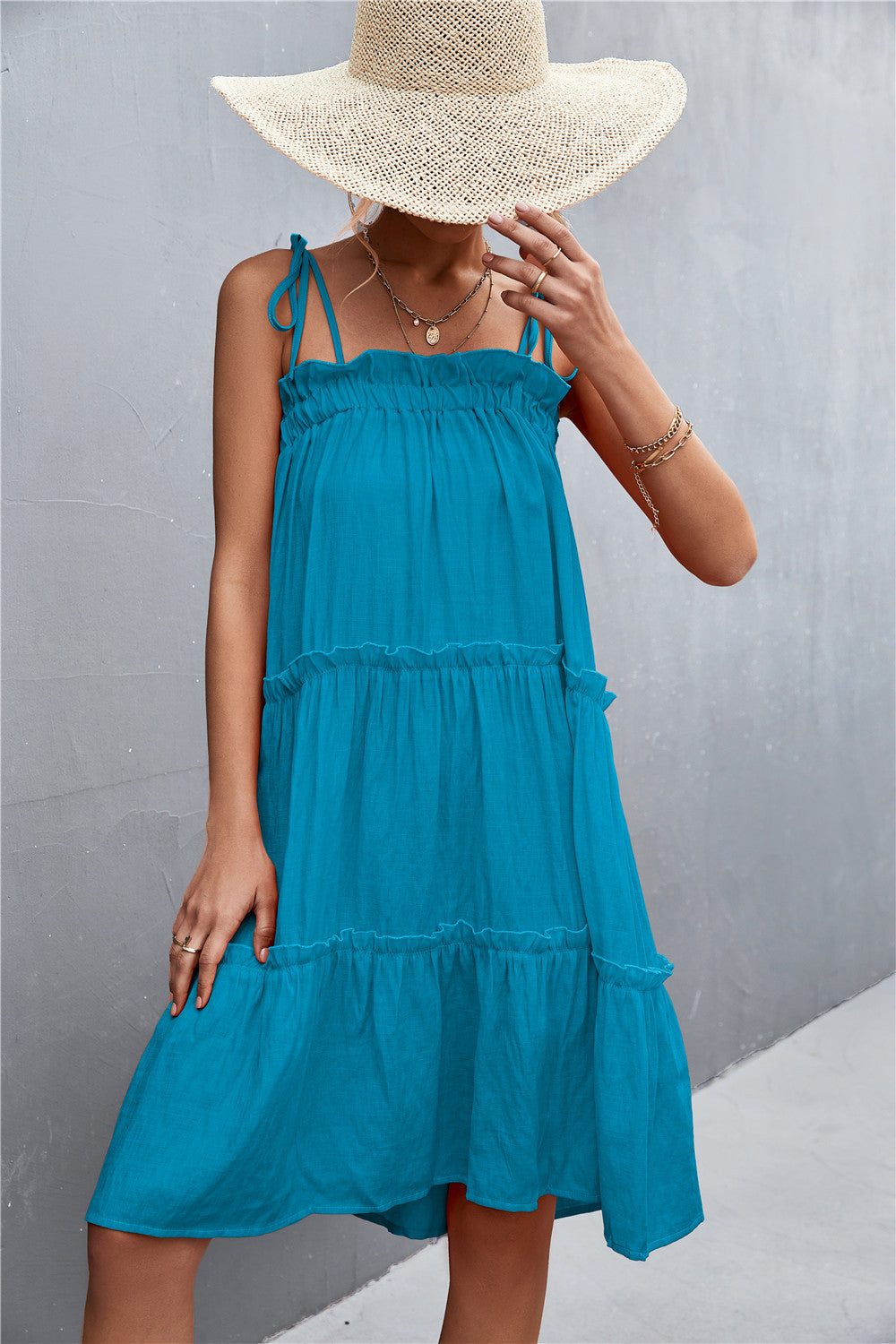 Buy Tie-Shoulder Frill Trim Sleeveless Dress by YO