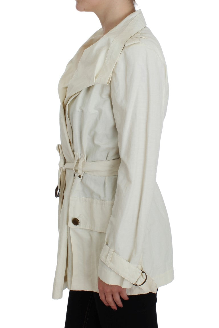 Elegant White Wrap Trench Jacket