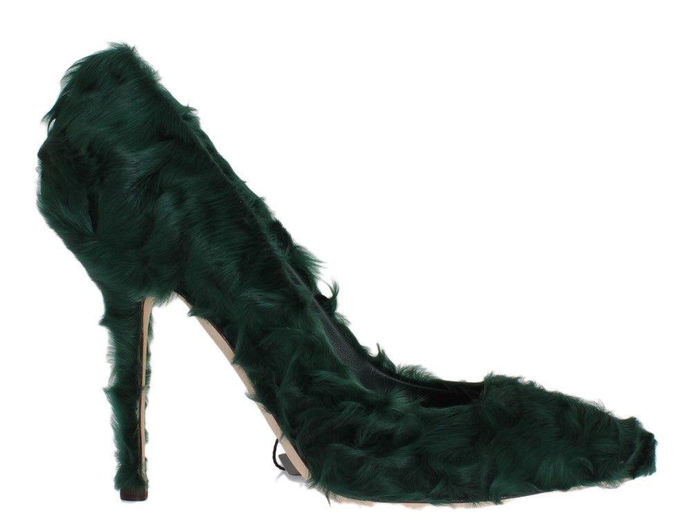 Buy Green Xiangao Lamb Fur Leather Pumps by Dolce & Gabbana