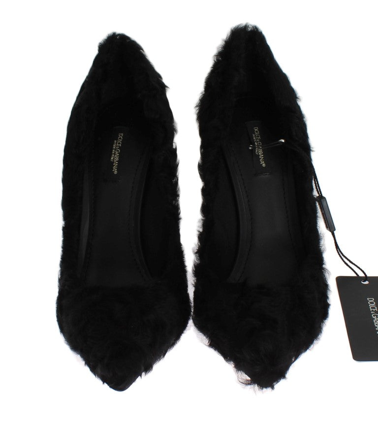 Buy Black Xiangao Lamb Fur Leather Pumps by Dolce & Gabbana