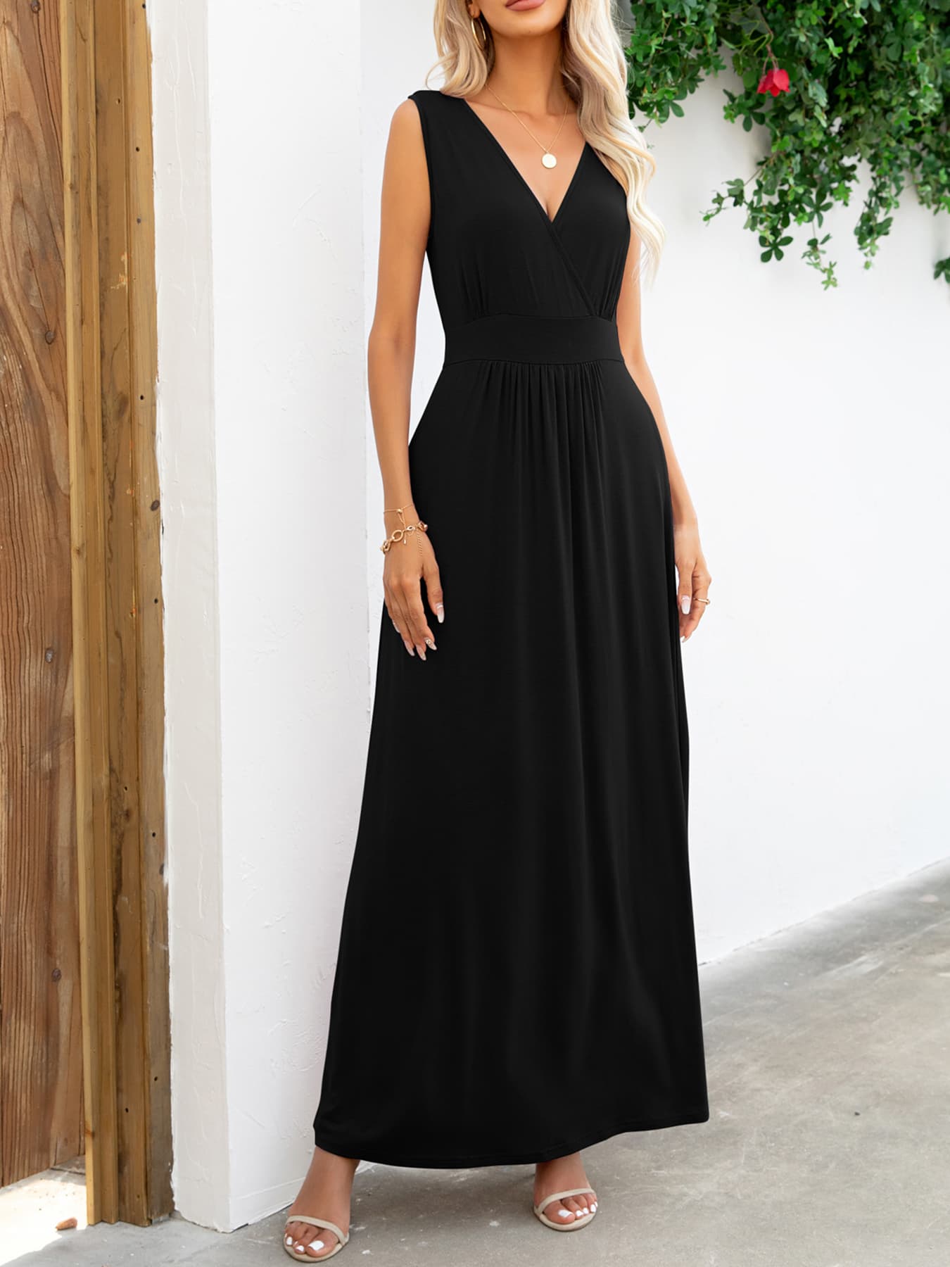 Buy Surplice Neck Sleeveless Maxi Dress by Faz