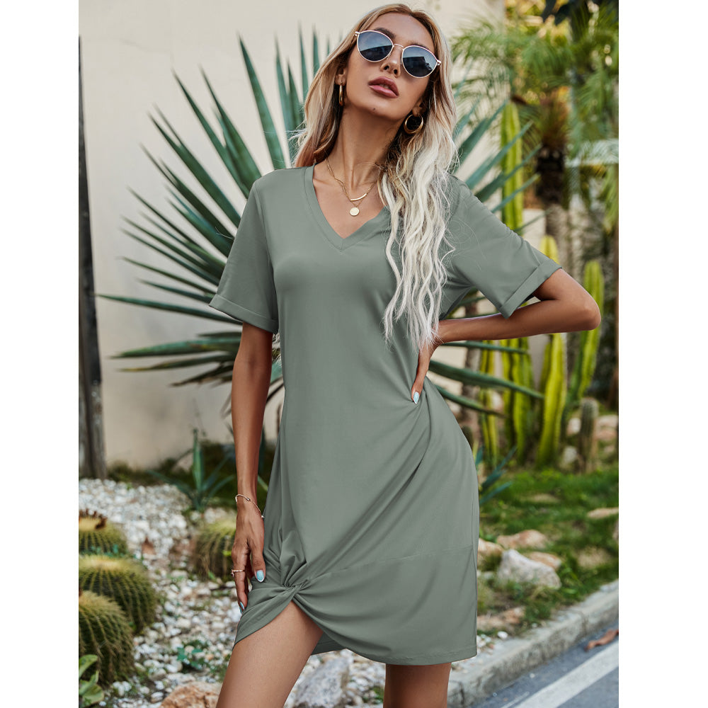 Buy Twisted V-Neck Short Sleeve Dress by Faz