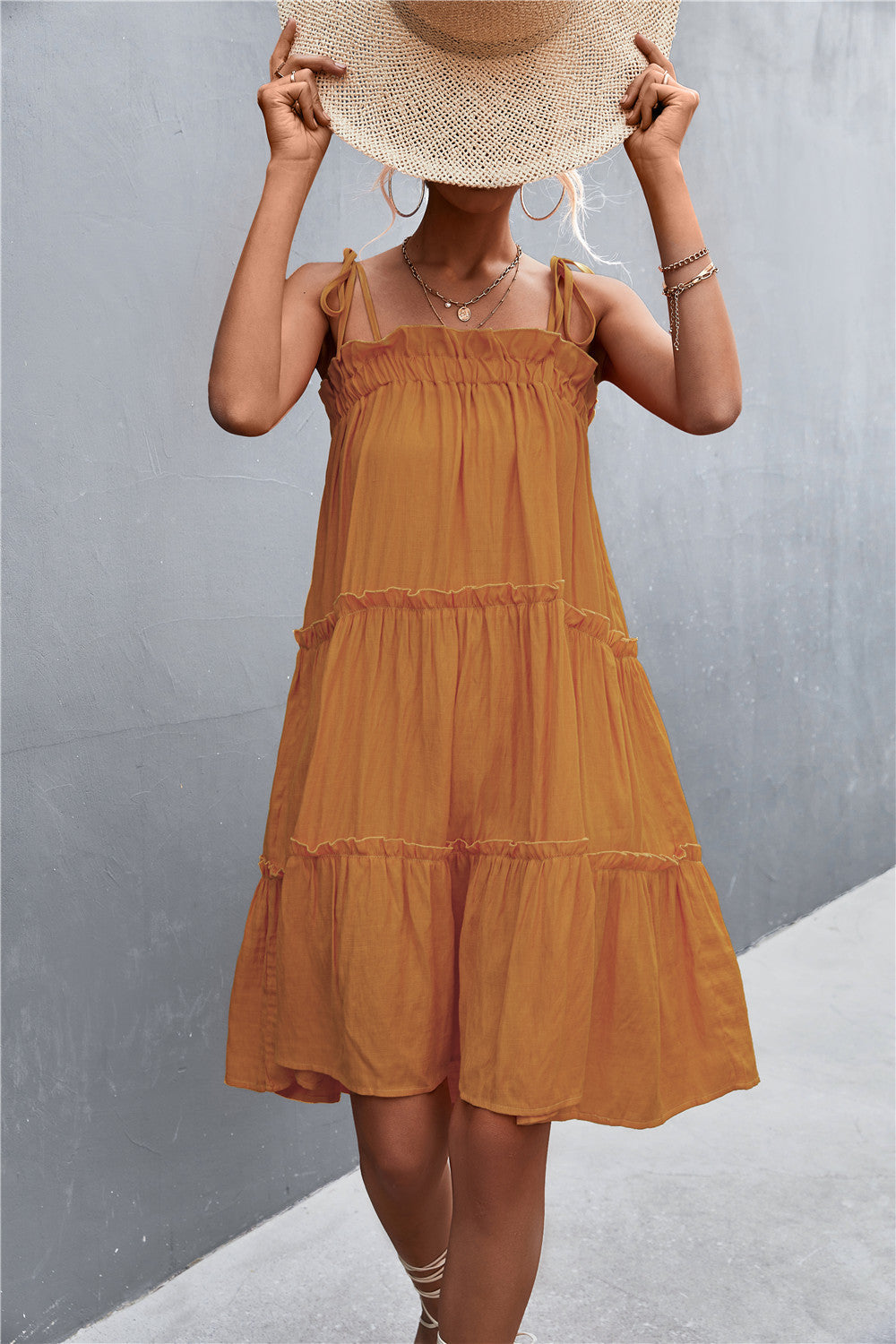 Buy Tie-Shoulder Frill Trim Sleeveless Dress by YO