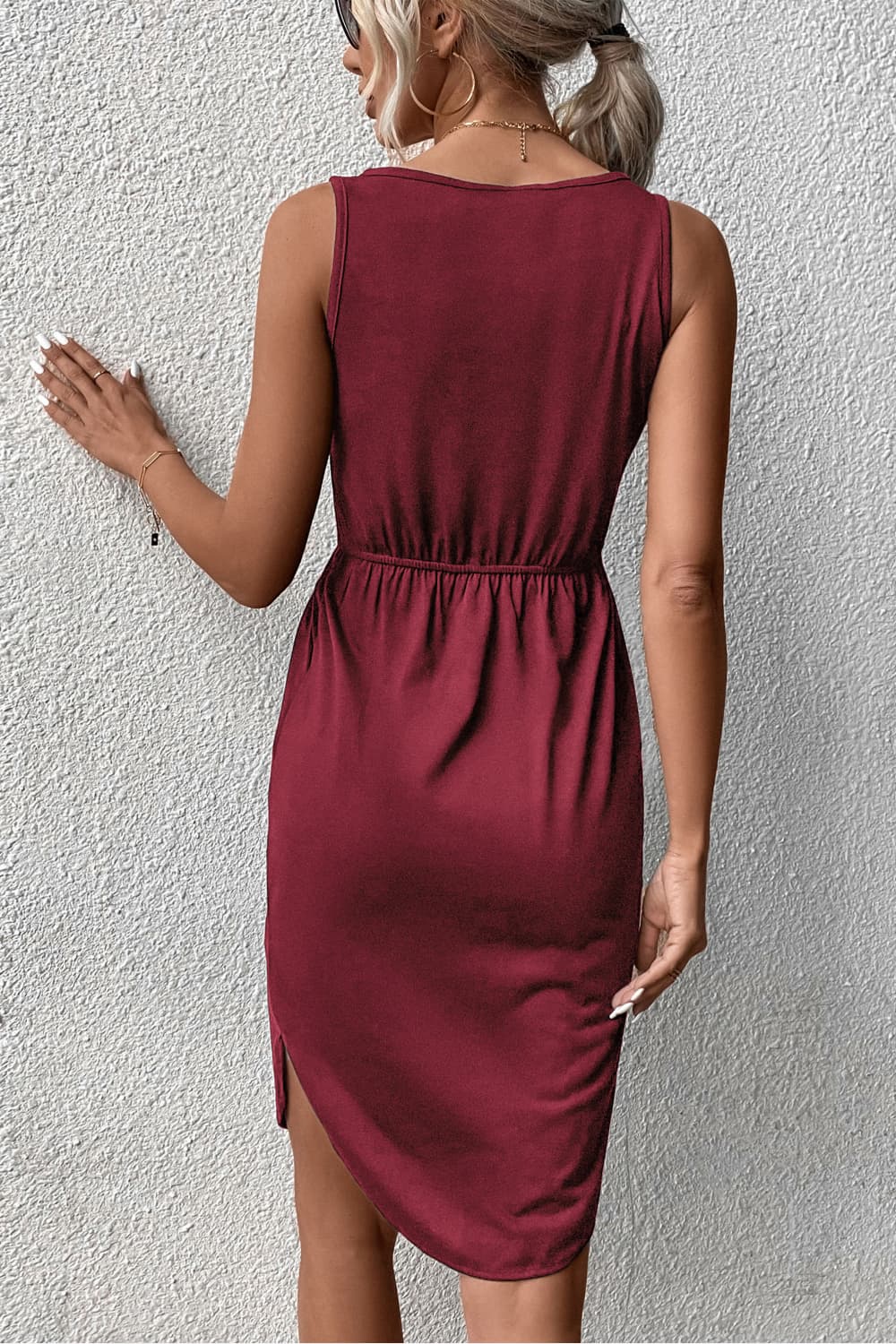 Buy V-Neck Curved Hem Sleeveless Dress by Hundredth