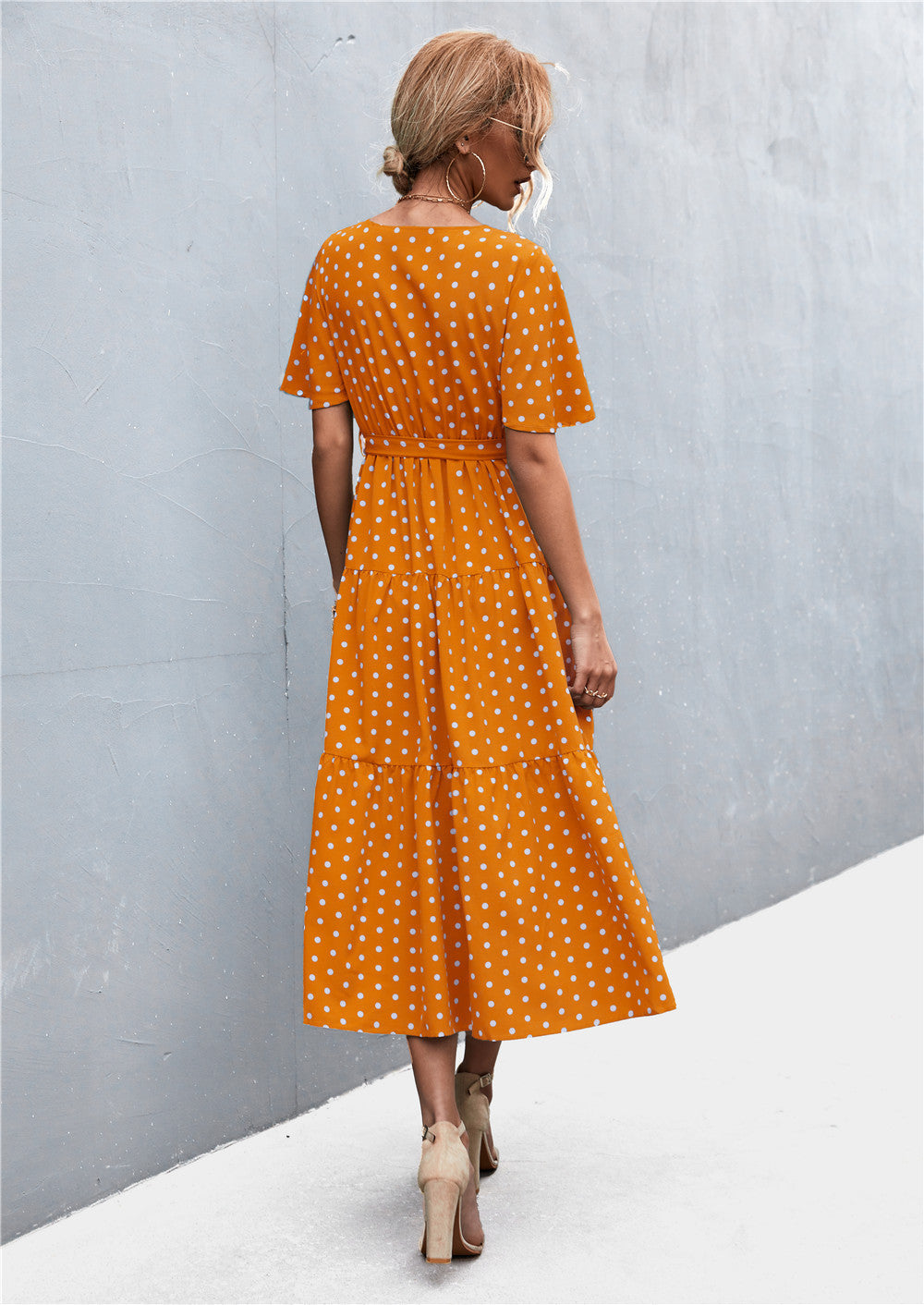 Buy Printed V-Neck Flutter Sleeve Belted Dress by YO