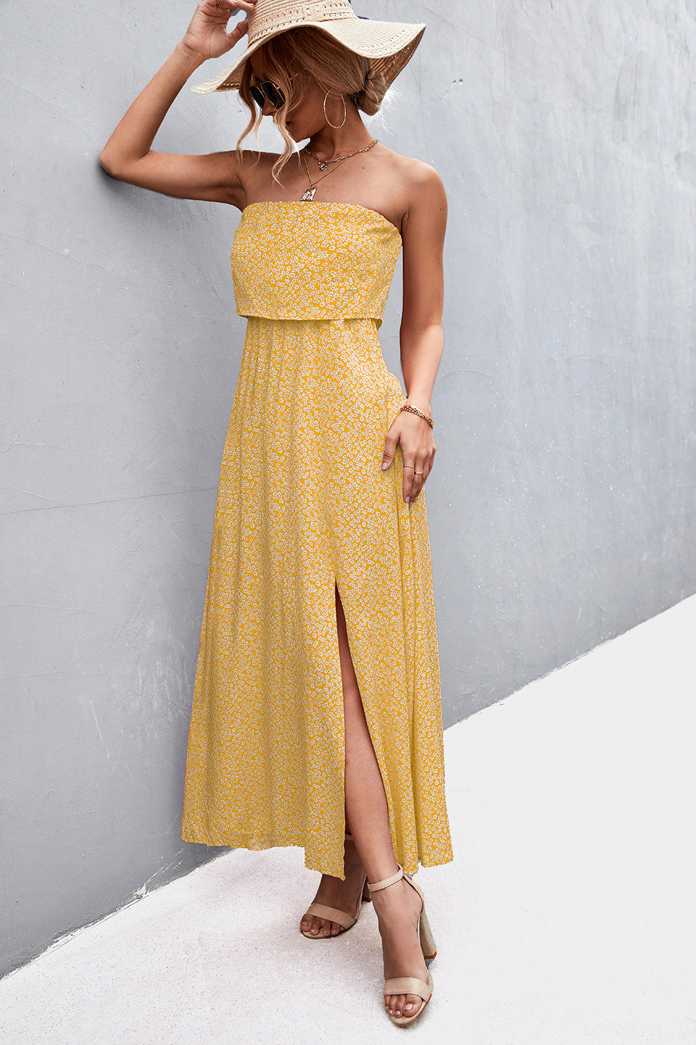 Buy Strapless Split Maxi Dress by Faz