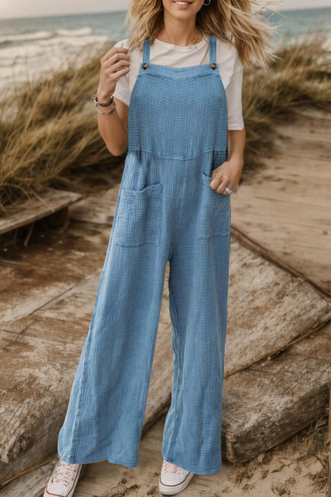 Buy Full Size Wide Leg Front Pocket Jumpsuit by Faz