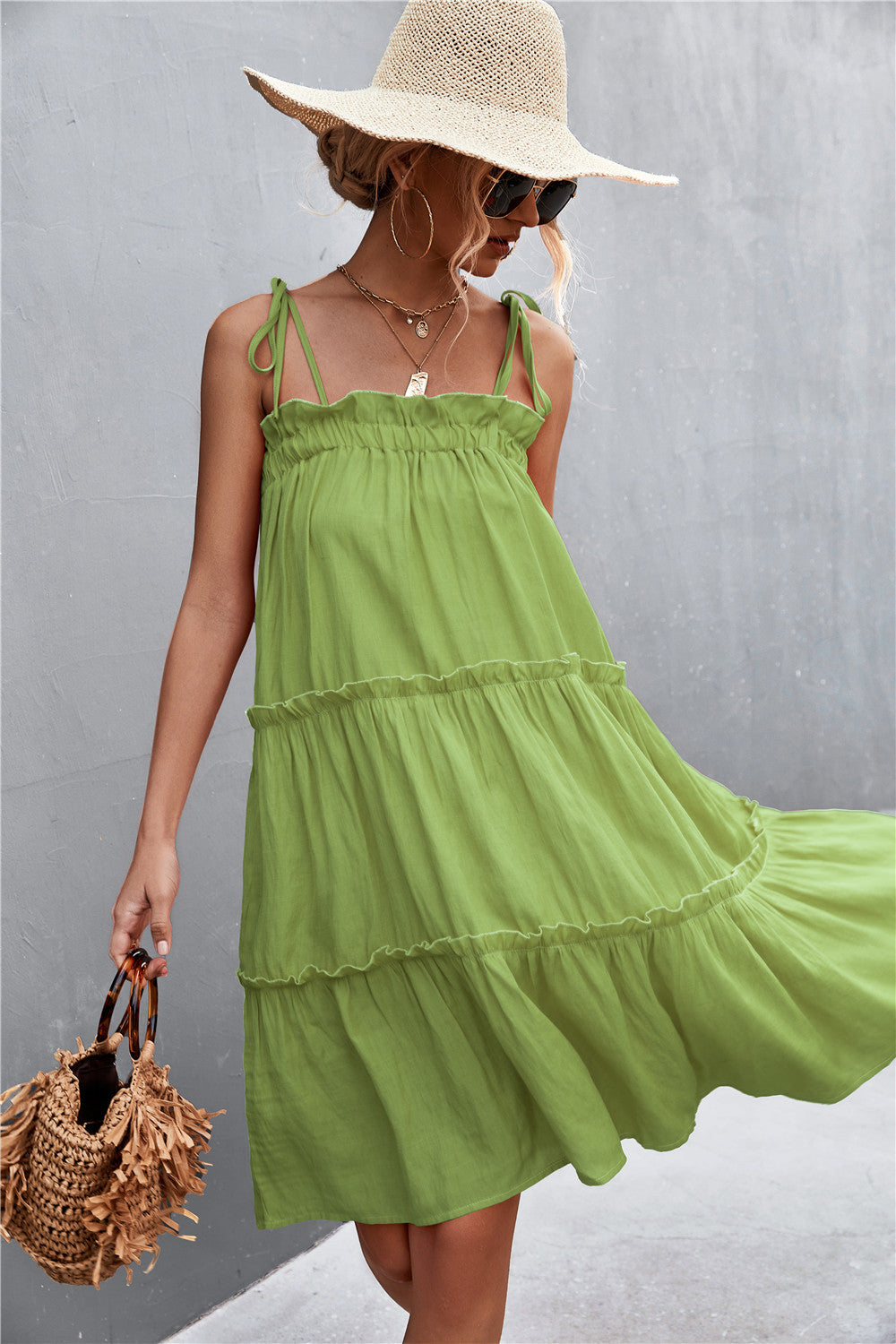 Buy Tie-Shoulder Frill Trim Sleeveless Dress by YO
