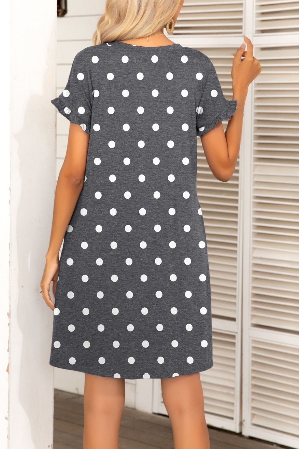 Buy Flounce Sleeve Round Neck Dress with Pockets by Putica