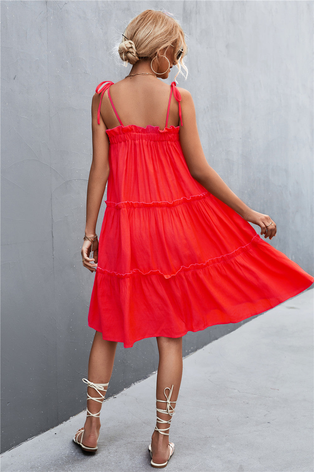 Buy Tie-Shoulder Frill Trim Sleeveless Dress by YO