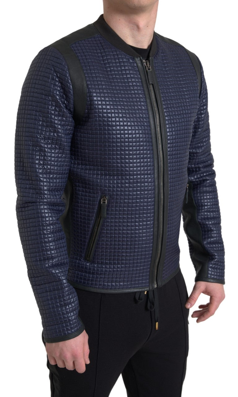 Elegant Blue Nylon Zip Blouson Jacket