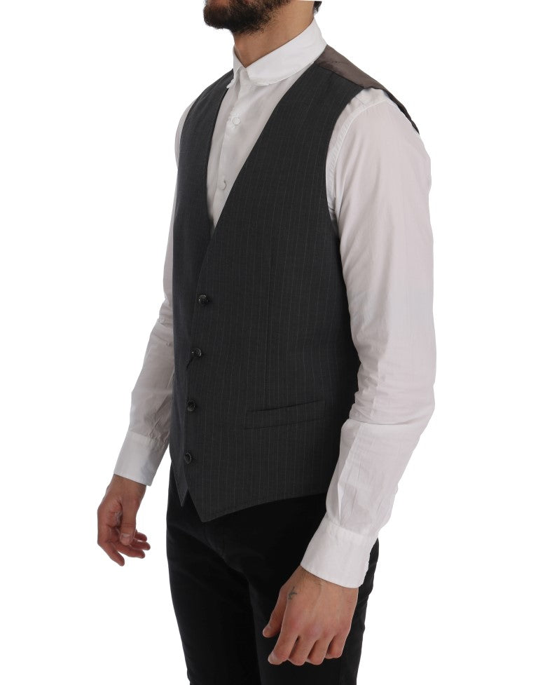 Elegant Striped Gray Waistcoat Vest