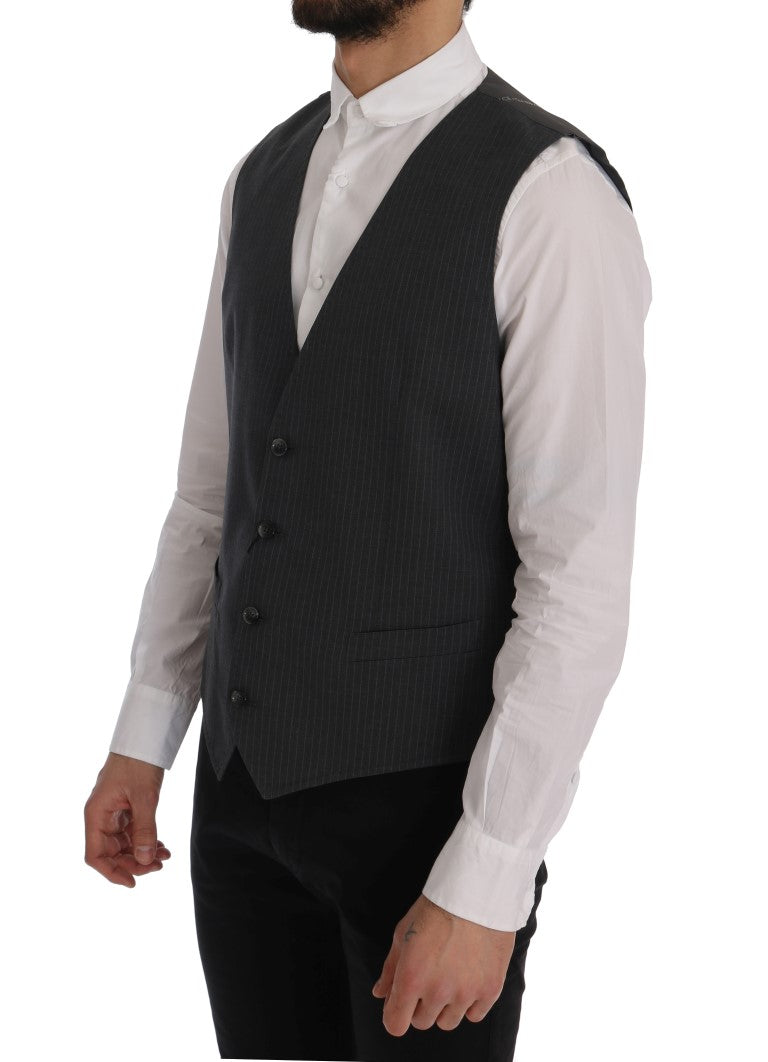 Elegant Gray Striped Waistcoat Vest