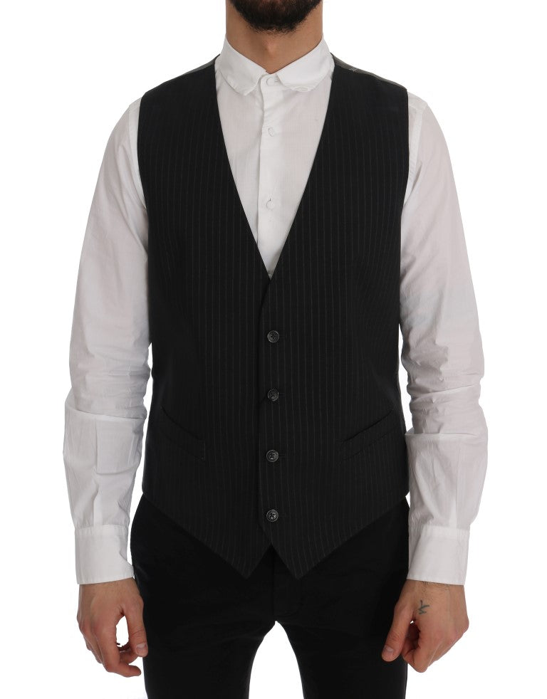 Elegant Striped Gray Waistcoat Vest