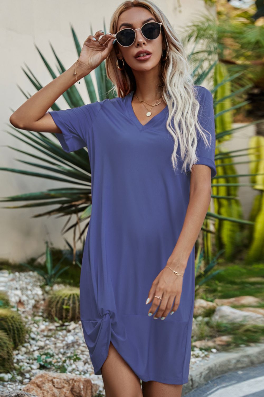 Buy Twisted V-Neck Short Sleeve Dress by Faz