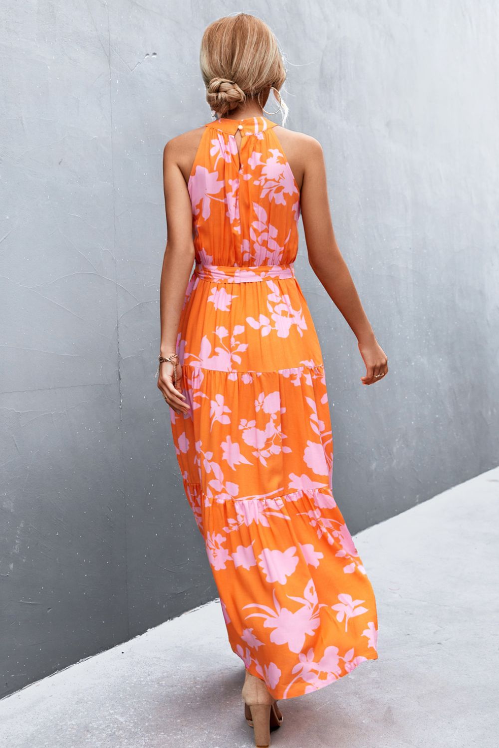 Buy Printed Sleeveless Tie Waist Maxi Dress by YO