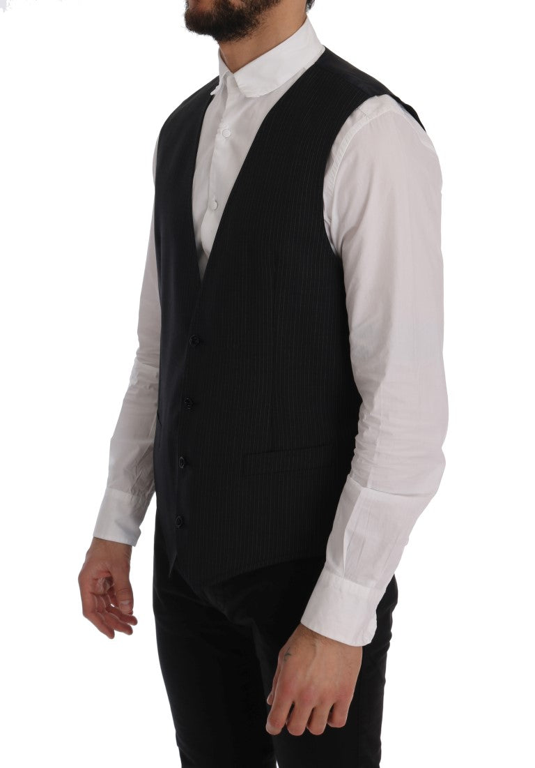 Elegant Gray Striped Wool Blend Vest