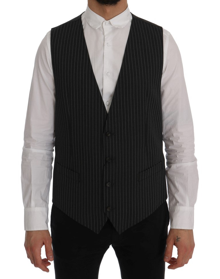 Elegant Gray Striped Vest Waistcoat