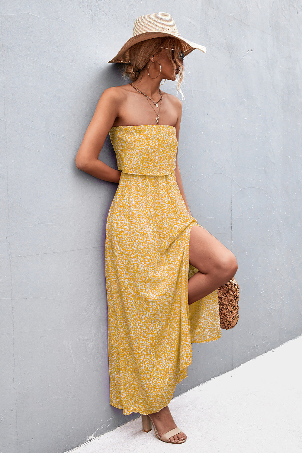 Buy Strapless Split Maxi Dress by Faz