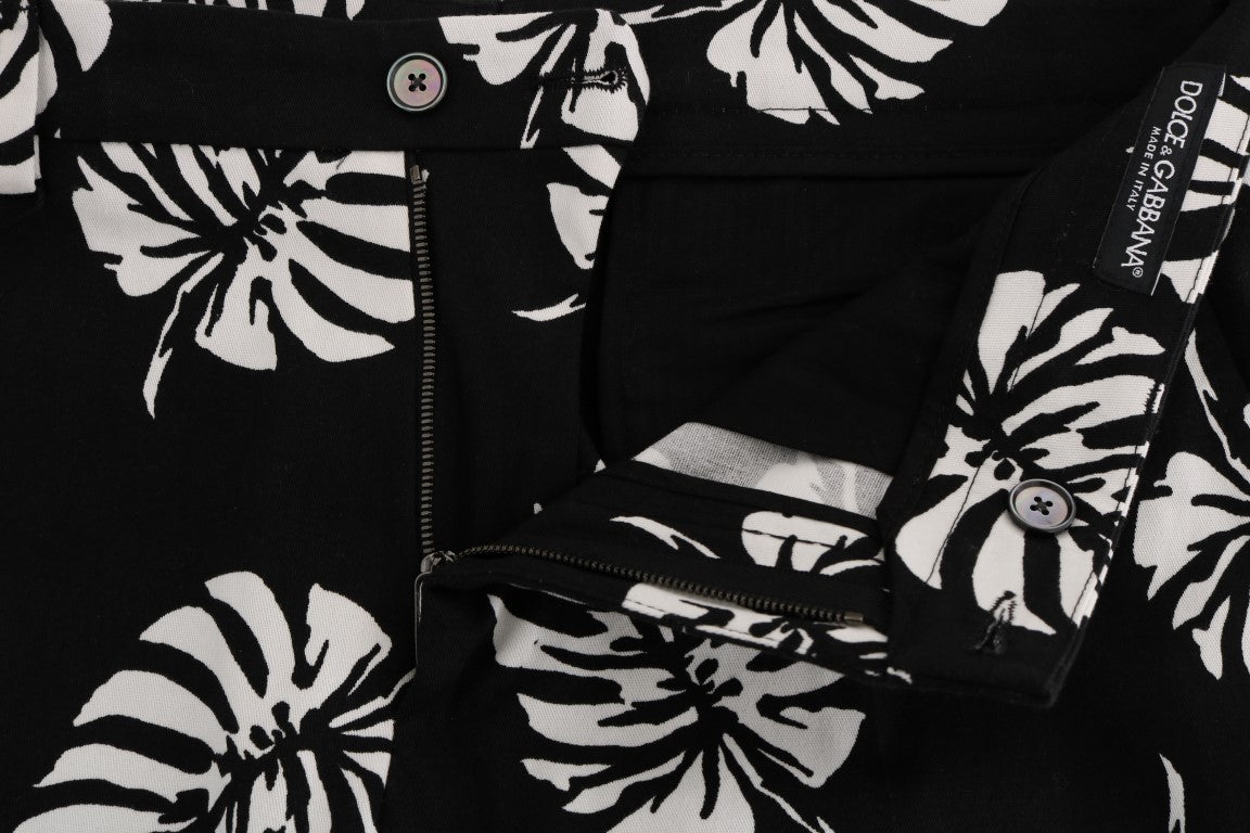Buy White Black Leaf Cotton Stretch Slim Pants by Dolce & Gabbana