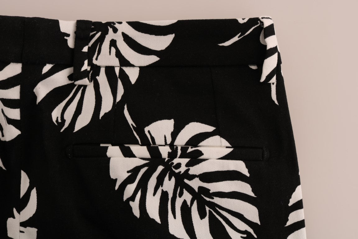 Buy White Black Leaf Cotton Stretch Slim Pants by Dolce & Gabbana