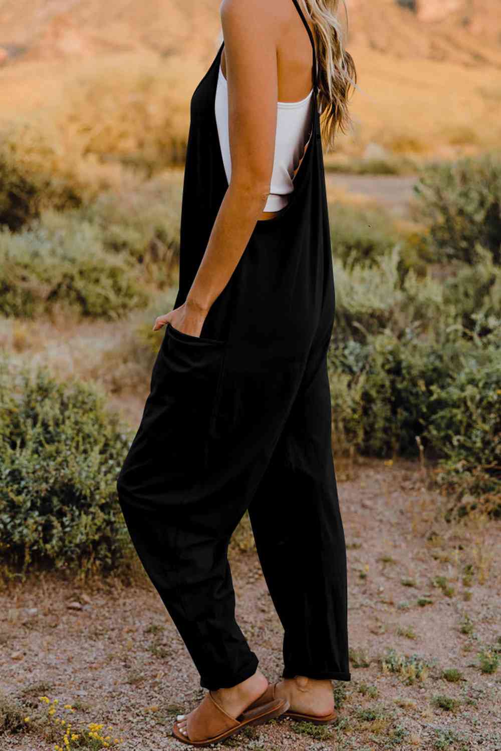 Buy Full Size V-Neck Sleeveless Jumpsuit with Pockets by Double Take