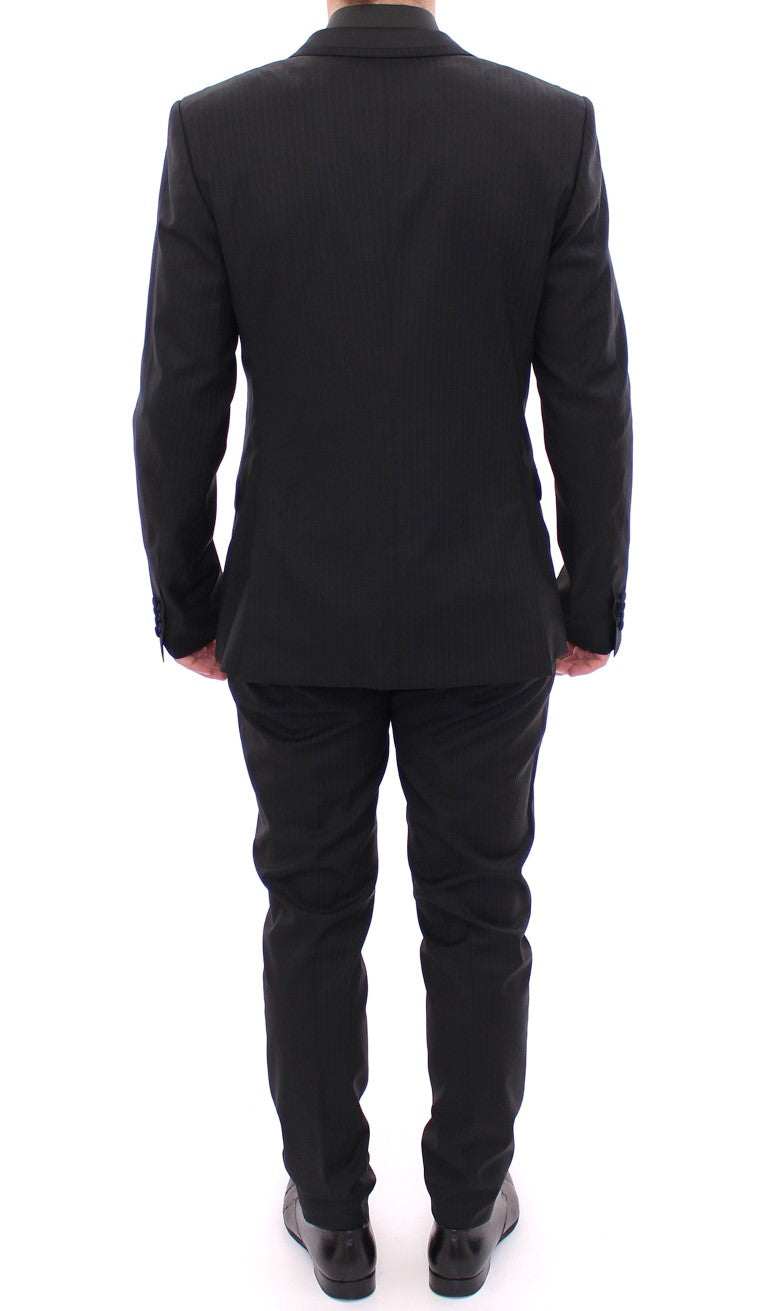 Elegant Black Striped Wool-Silk Blend Suit