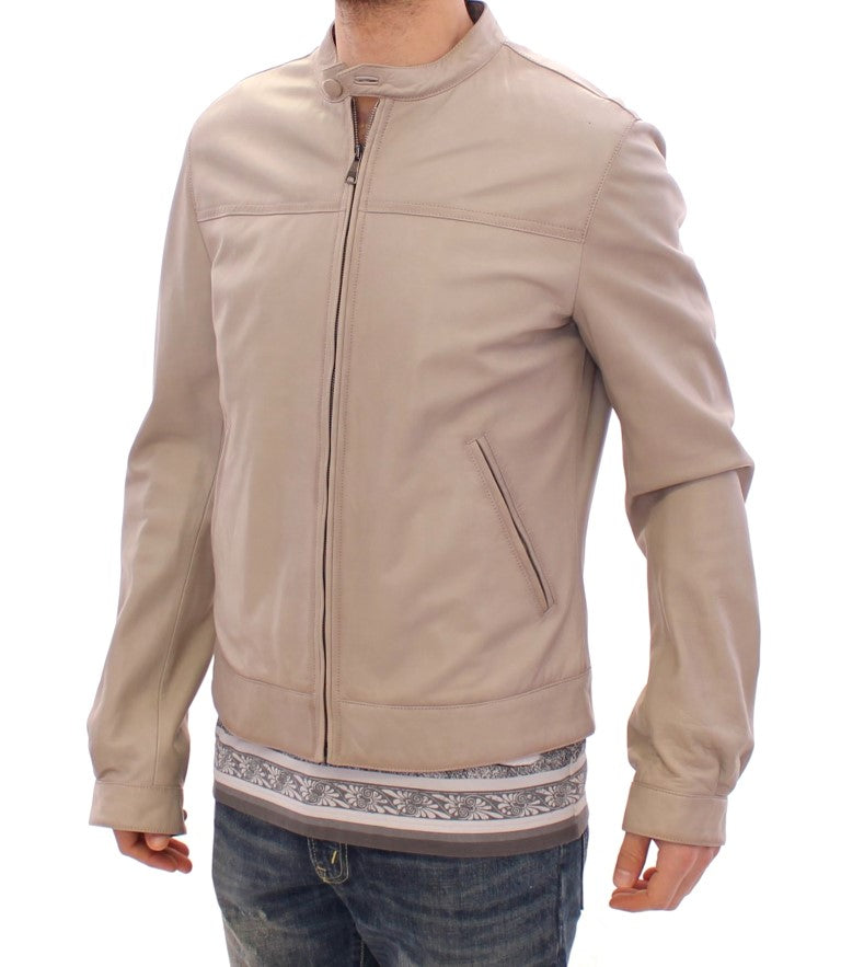 Elegant Beige Leather Lambskin Jacket