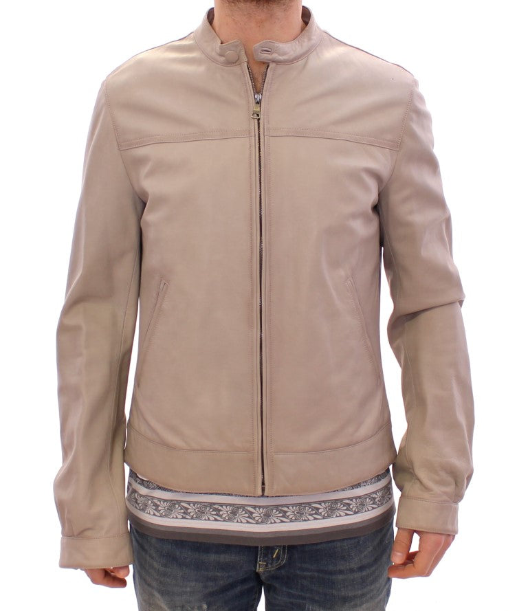 Elegant Beige Leather Lambskin Jacket