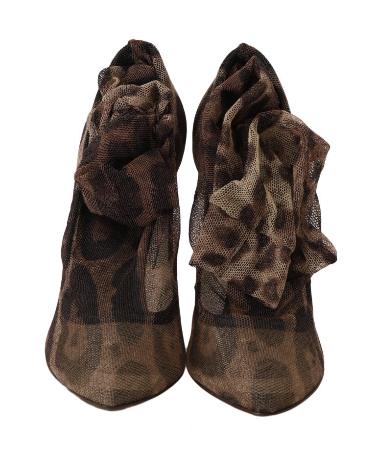Buy Brown Leopard Tulle Long Socks Pumps by Dolce & Gabbana