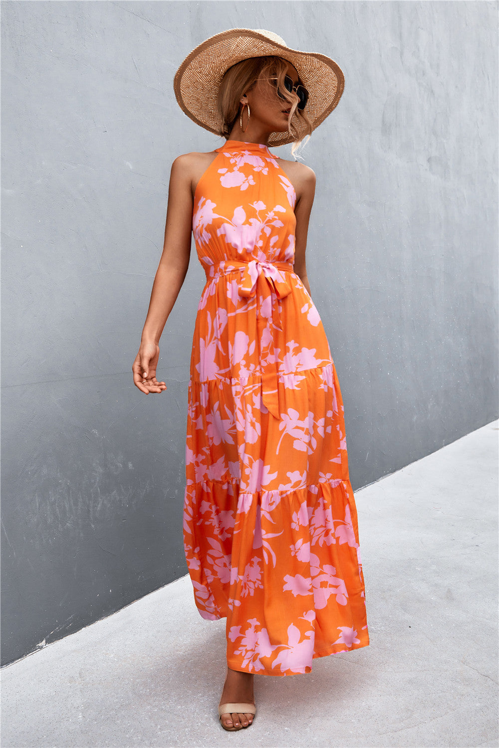 Buy Printed Sleeveless Tie Waist Maxi Dress by YO