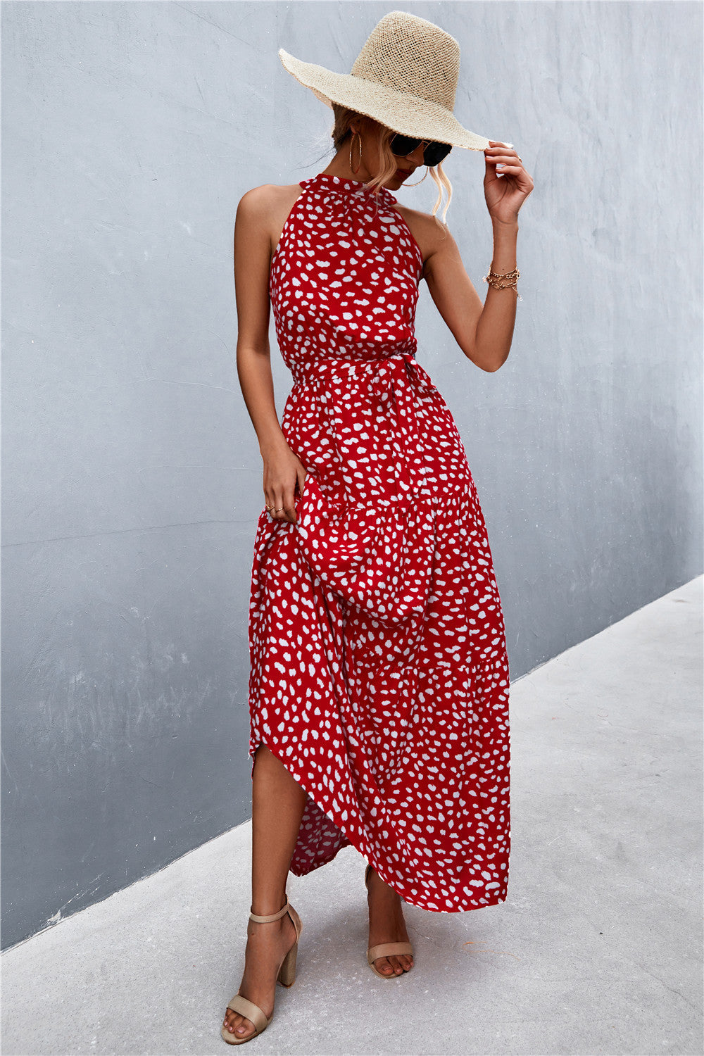 Buy Printed Sleeveless Tie Waist Maxi Dress by YO