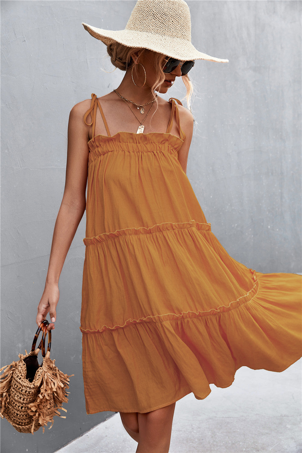 Buy Tie-Shoulder Frill Trim Sleeveless Dress by YO