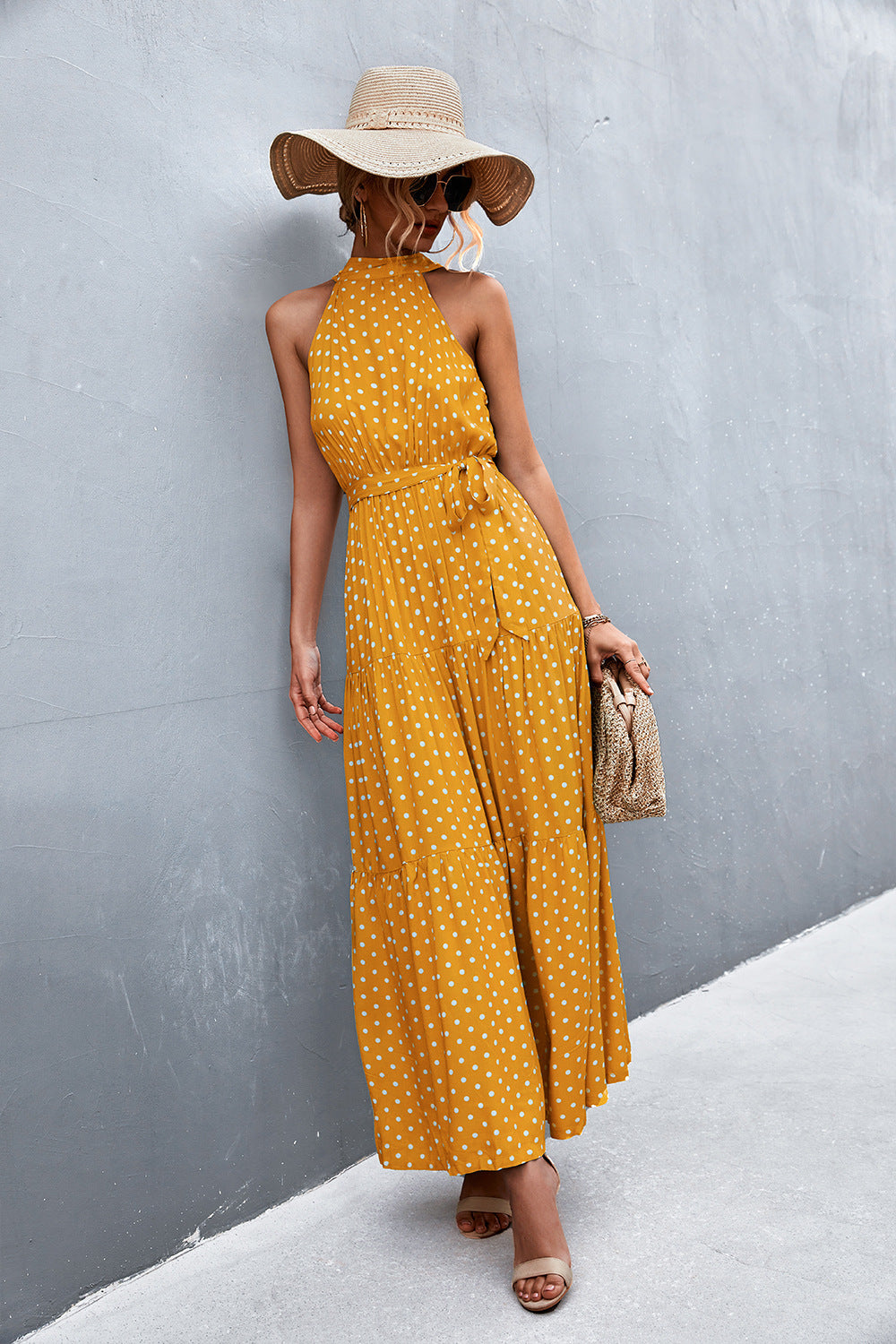 Buy Printed Sleeveless Tie Waist Maxi Dress by YO