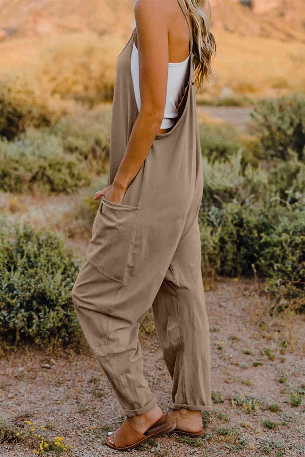 Buy Full Size V-Neck Sleeveless Jumpsuit with Pockets by Double Take